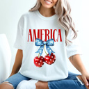 XL White America Patriotic Cherries Comfort Colors Tee, 4th Of July Shirt, Stars And Stripes Graphic Tee