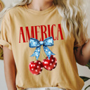  America Patriotic Cherries Comfort Colors Tee, 4th Of July Shirt, Stars And Stripes Graphic Tee