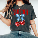  America Patriotic Cherries Comfort Colors Tee, 4th Of July Shirt, Stars And Stripes Graphic Tee