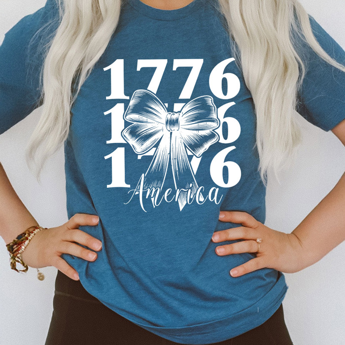 America 1776 Bow Graphic Tee, Patriotic American Shirt, 1776 4th Of July Tee