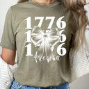Large Olive America 1776 Bow Graphic Tee, Patriotic American Shirt, 1776 4th Of July Tee