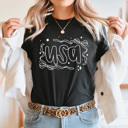 XL Black USA Dainty Bow Graphic Tee, Stars And Bow Shirt, Patriotic Printed Tee, 4th Of July Tee