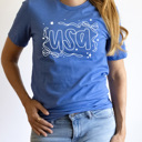 XL Royal Blue USA Dainty Bow Graphic Tee, Stars And Bow Shirt, Patriotic Printed Tee, 4th Of July Tee