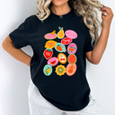 Small Black Summer Fruit Sticker Comfort Colors Tee, Fruity Sticker Collage Printed Tee, Sweet Fruit Shirt 