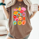 Medium Espresso Summer Fruit Sticker Comfort Colors Tee, Fruity Sticker Collage Printed Tee, Sweet Fruit Shirt 