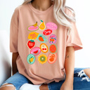 Large Peachy Summer Fruit Sticker Comfort Colors Tee, Fruity Sticker Collage Printed Tee, Sweet Fruit Shirt 