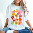 XL White Summer Fruit Sticker Comfort Colors Tee, Fruity Sticker Collage Printed Tee, Sweet Fruit Shirt 