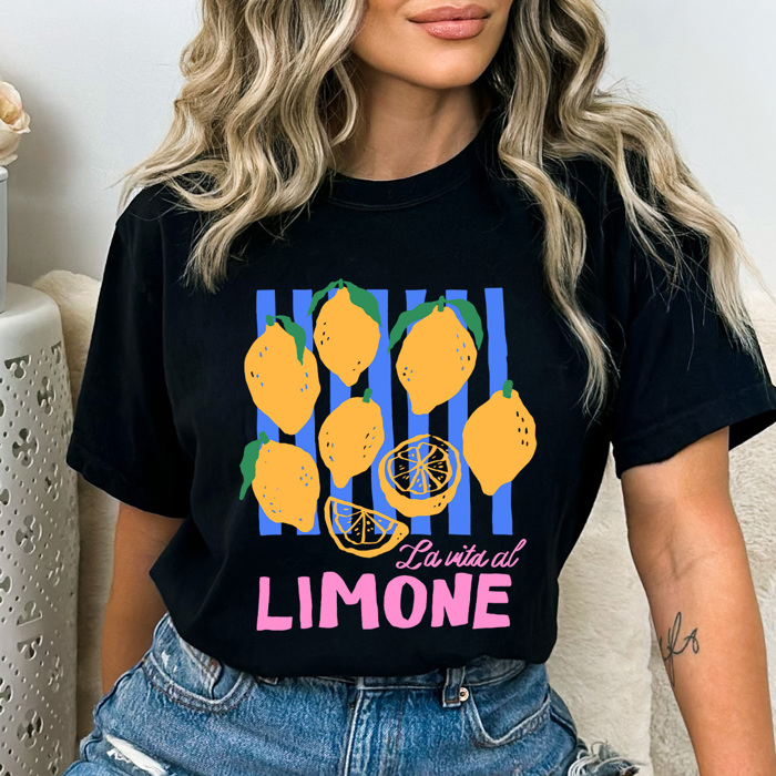 La Vita Al Limone Comfort Colors Tee, Summer Lemon Printed Tee, Zesty Lemon Shirt