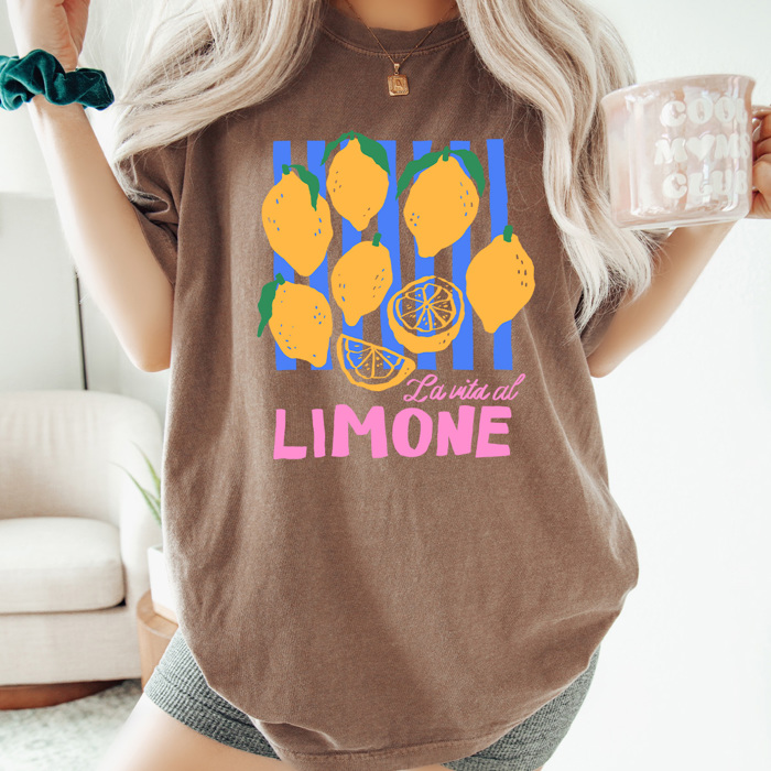 La Vita Al Limone Comfort Colors Tee, Summer Lemon Printed Tee, Zesty Lemon Shirt