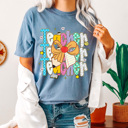 Medium Blue Jean Preppy Teacher Stacked Pencil Bow Comfort Colors Tee, Back To School Teacher Printed Tee, School Time Shirt