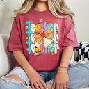 XL Crimson Preppy Teacher Stacked Pencil Bow Comfort Colors Tee, Back To School Teacher Printed Tee, School Time Shirt