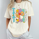 Medium Ivory Preppy Teacher Stacked Pencil Bow Comfort Colors Tee, Back To School Teacher Printed Tee, School Time Shirt