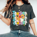 Medium Pepper Preppy Teacher Stacked Pencil Bow Comfort Colors Tee, Back To School Teacher Printed Tee, School Time Shirt
