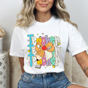 Medium White Preppy Teacher Stacked Pencil Bow Comfort Colors Tee, Back To School Teacher Printed Tee, School Time Shirt