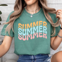 XL Light Green Summer Stacked Comfort Colors Tee, Summer Fun Printed Tee, Colorful Summer Shirt