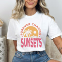  Forever Chasing Sunsets Comfort Colors Tee, Summer Beach Printed Tee, Sunset Summer Tee