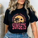  Forever Chasing Sunsets Comfort Colors Tee, Summer Beach Printed Tee, Sunset Summer Tee
