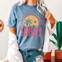 Medium Blue Jean Forever Chasing Sunsets Comfort Colors Tee, Summer Beach Printed Tee, Sunset Summer Tee