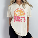 Small Ivory Forever Chasing Sunsets Comfort Colors Tee, Summer Beach Printed Tee, Sunset Summer Tee