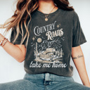 Large Pepper Country Roads Take Me Home Comfort Colors Tee, Country Vibes Printed Tee, Country Music Shirt 