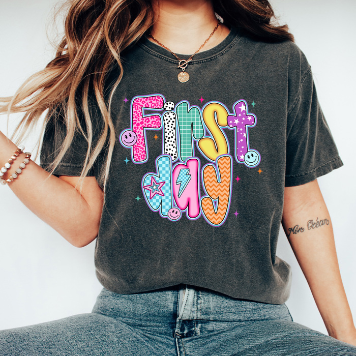 Preppy Neon Teacher Back To School Grades Comfort Colors Tee, Teacher School Printed Tee, Neon Patterned Grade Shirt  