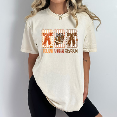 Touch Down Season Comfort Colors Tee, Bows And Football Printed Tee, Fall Football Season Shirt