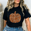 XXL Black Floral Fall Pumpkin Comfort Colors Tee, Pumpkin Printed Tee, Autumn Flower Shirt