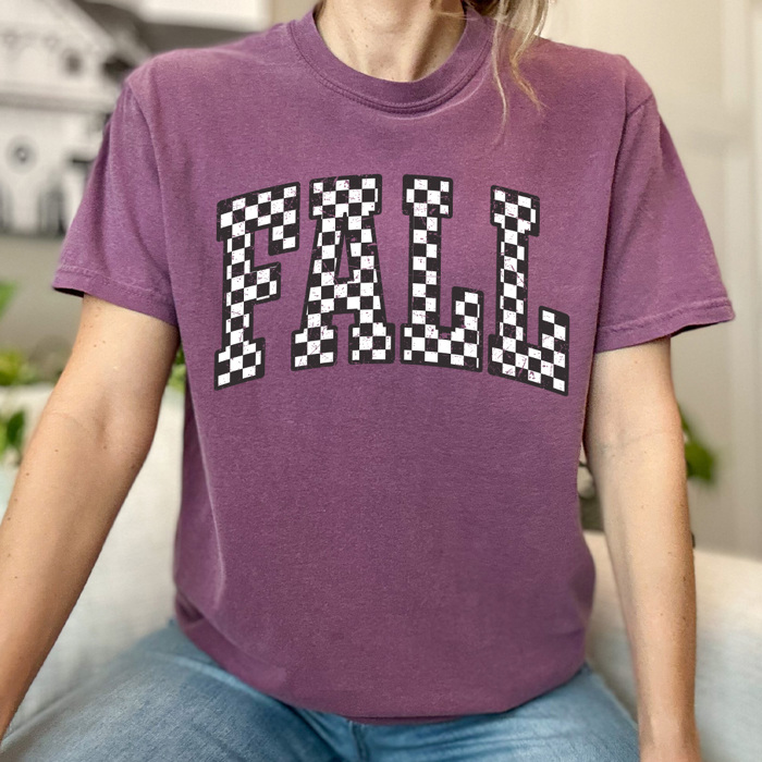 Fall Checkered Comfort Colors Tee, Fall Trendy Printed Tee, Checkered Shirt 