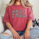 Small Crimson Fall Checkered Comfort Colors Tee, Fall Trendy Printed Tee, Checkered Shirt 