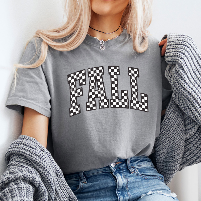 Fall Checkered Comfort Colors Tee, Fall Trendy Printed Tee, Checkered Shirt 