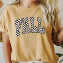 Small Mustard Fall Checkered Comfort Colors Tee, Fall Trendy Printed Tee, Checkered Shirt 