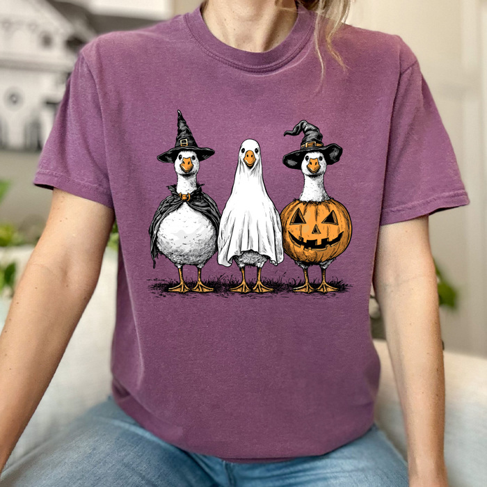 Halloween Costume Geese Comfort Colors Tee, Spooky Goose Printed Tee, Halloween Funny Tee 