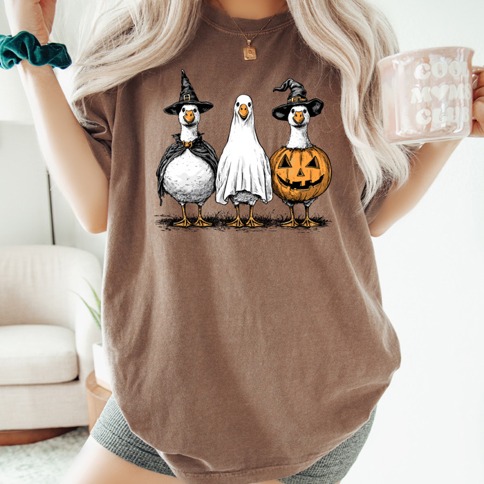 Halloween Costume Geese Comfort Colors Tee, Spooky Goose Printed Tee, Halloween Funny Tee 