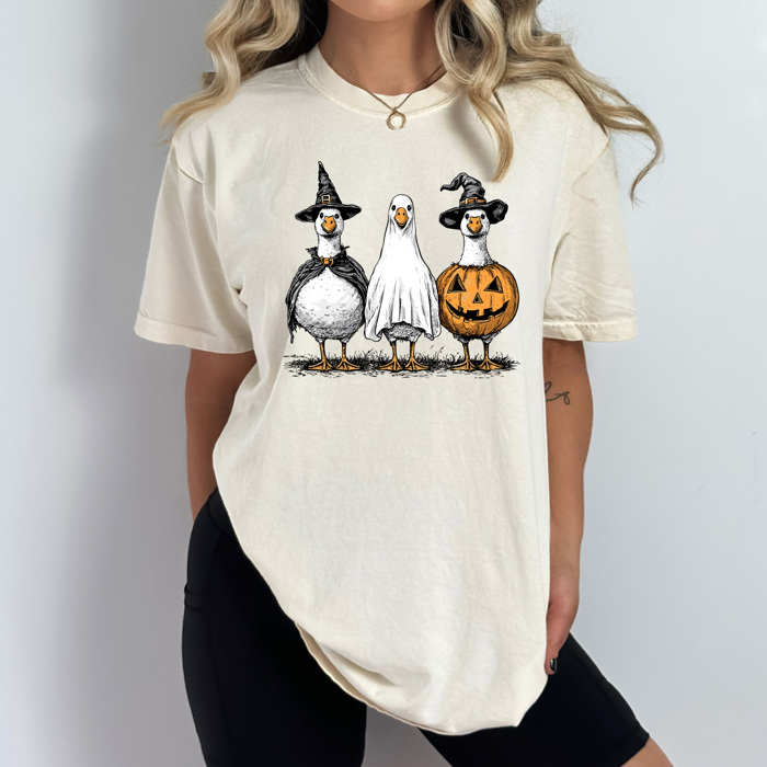 Halloween Costume Geese Comfort Colors Tee, Spooky Goose Printed Tee, Halloween Funny Tee 