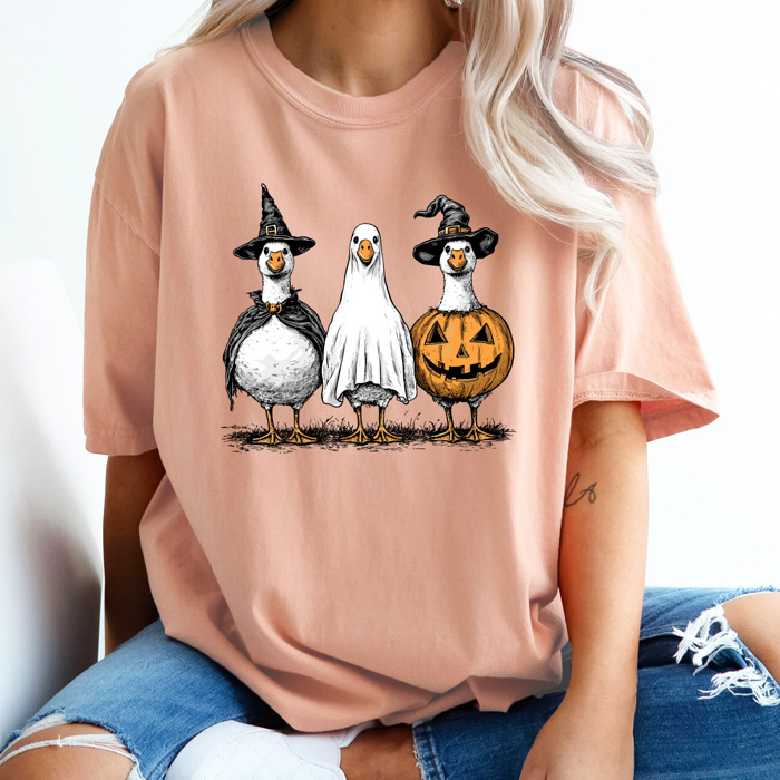 Halloween Costume Geese Comfort Colors Tee, Spooky Goose Printed Tee, Halloween Funny Tee 