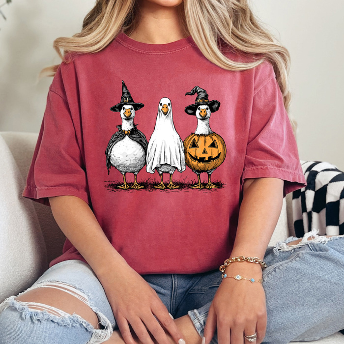 Halloween Costume Geese Comfort Colors Tee, Spooky Goose Printed Tee, Halloween Funny Tee 