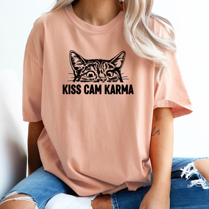 Kiss Cam Karma Comfort Colors Tee, Funny Viral Kiss Cam Meme Printed Tee, Karma Cat Shirt 