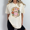 Large Ivory Little Monsters Floral Comfort Colors Tee, Bubu Flowers Printed Tee, Furry Friend Tee