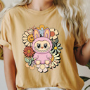 XL Mustard Little Monsters Floral Comfort Colors Tee, Bubu Flowers Printed Tee, Furry Friend Tee