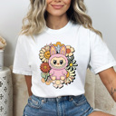 Large White Little Monsters Floral Comfort Colors Tee, Bubu Flowers Printed Tee, Furry Friend Tee
