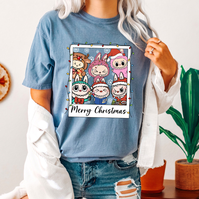Little Monsters Christmas Polaroid Comfort Colors Tee, Furry Bubu Holiday Printed Tee, Trendy Christmas Toy Shirt   