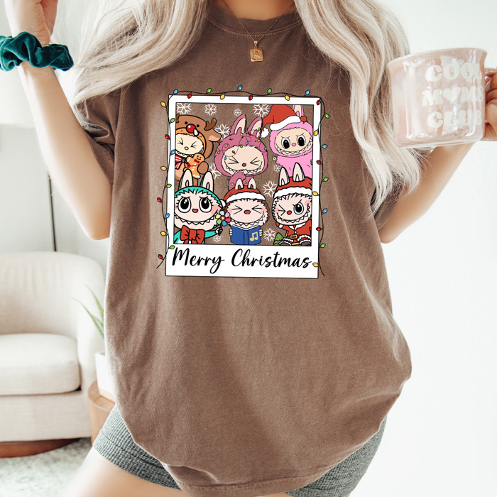 Little Monsters Christmas Polaroid Comfort Colors Tee, Furry Bubu Holiday Printed Tee, Trendy Christmas Toy Shirt   