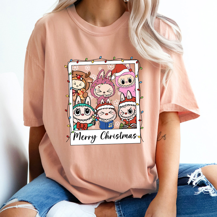Little Monsters Christmas Polaroid Comfort Colors Tee, Furry Bubu Holiday Printed Tee, Trendy Christmas Toy Shirt   