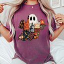 Medium Berry FAUX Quilted Halloween Ghost Comfort Colors Tee, Printed Spooky Pattern Tee, Halloween Boo Shirt