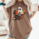 Medium Espresso FAUX Quilted Halloween Ghost Comfort Colors Tee, Printed Spooky Pattern Tee, Halloween Boo Shirt