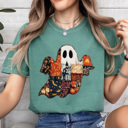 XL Light Green FAUX Quilted Halloween Ghost Comfort Colors Tee, Printed Spooky Pattern Tee, Halloween Boo Shirt