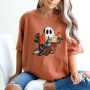 Medium Yam FAUX Quilted Halloween Ghost Comfort Colors Tee, Printed Spooky Pattern Tee, Halloween Boo Shirt