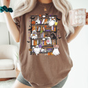 XXL Espresso Halloween Ghost Book Shelf Comfort Colors Tee, Spooky Reading Book Printed Tee, Halloween Horror Book Tok Tee