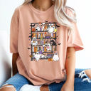  Halloween Ghost Book Shelf Comfort Colors Tee, Spooky Reading Book Printed Tee, Halloween Horror Book Tok Tee