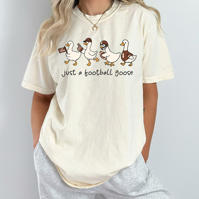 Just A Football Goose Comfort Colors Tee, Silly Goose Printed Tee, Game Day Football Goose 